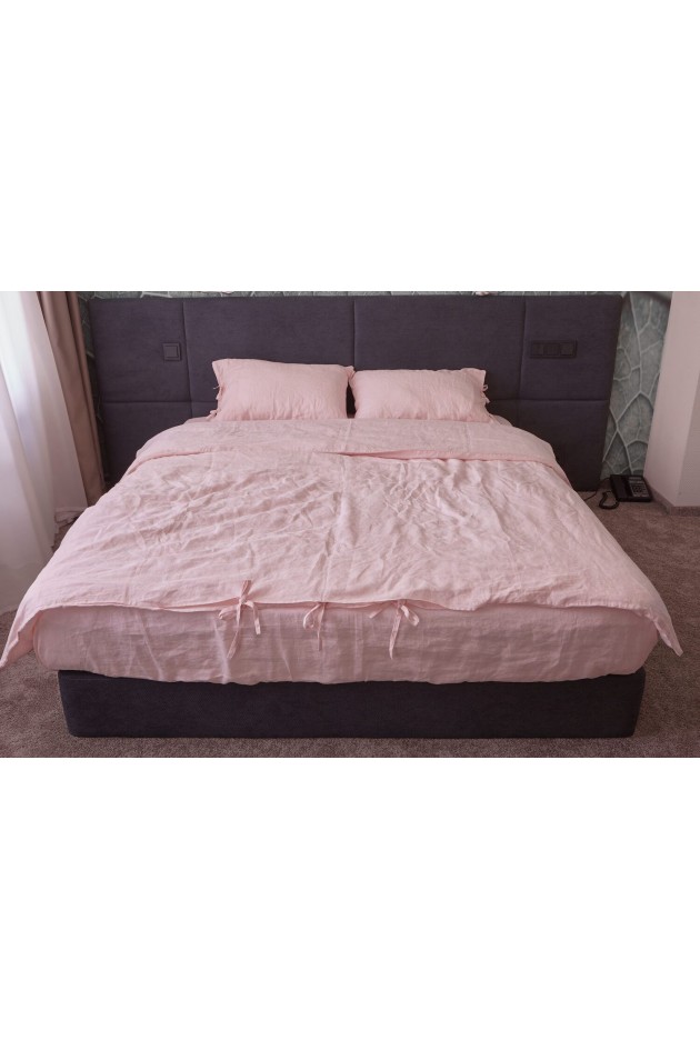 Pink bed made of clean linen POST-10009