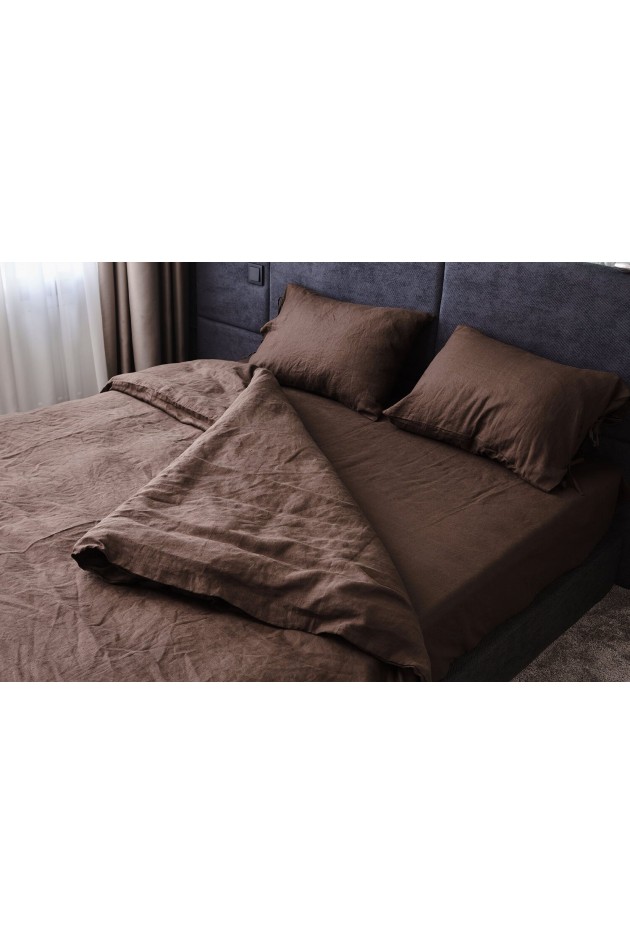 Linen bedding of milk chocolate color POST-10012