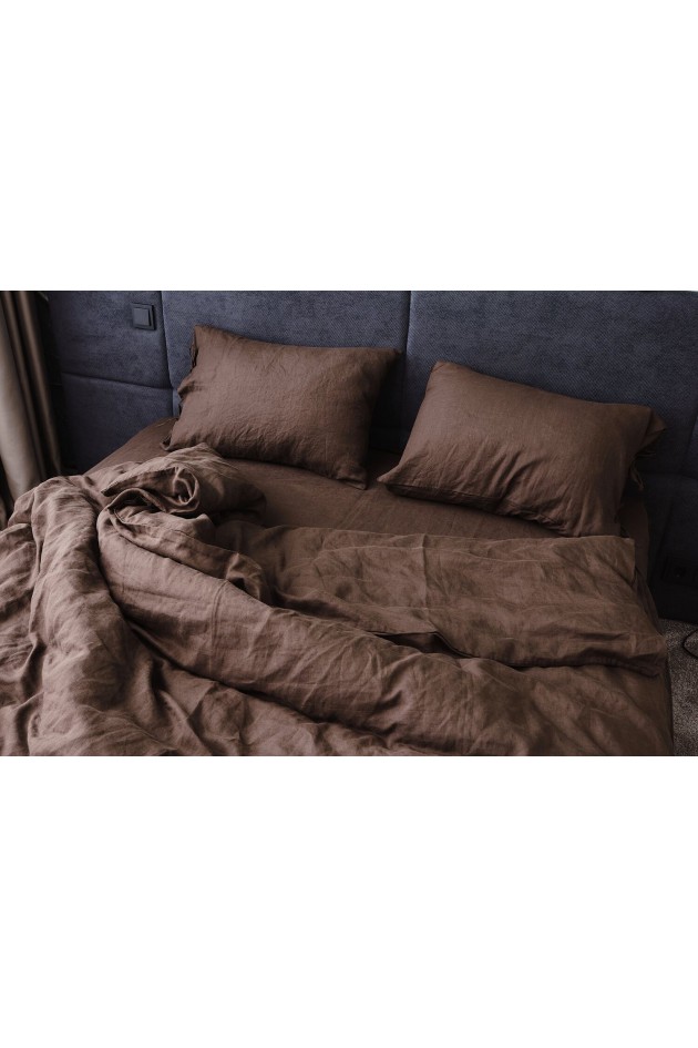 Linen bedding of milk chocolate color POST-10012