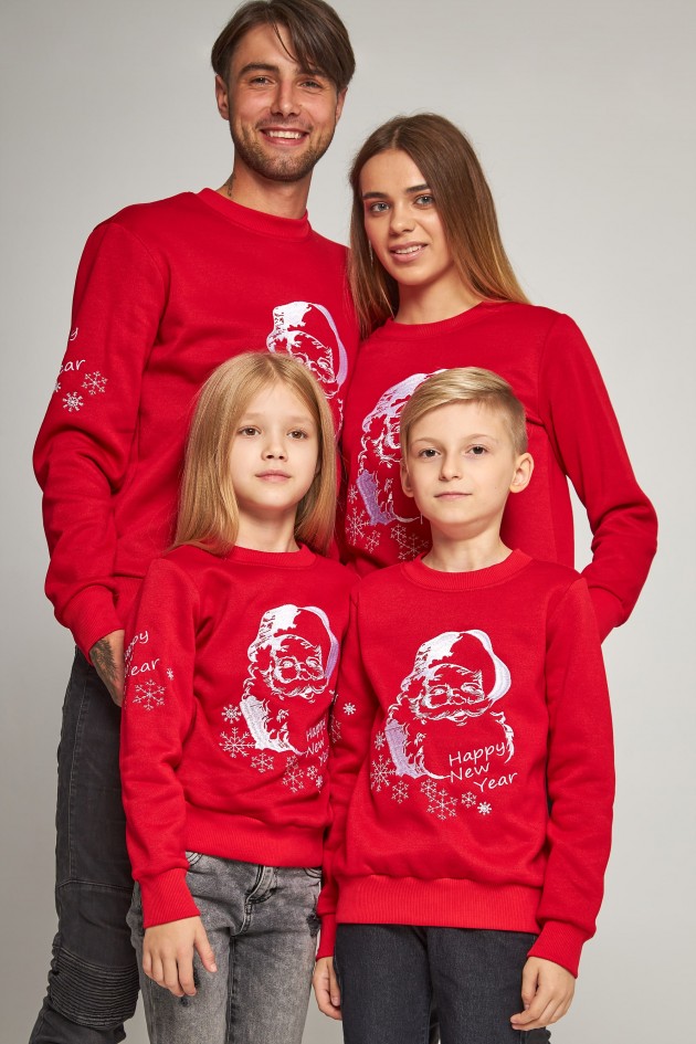 Family Christmas sweatshirts with Santa Claus Reds