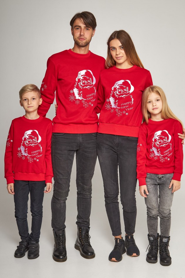 Family Christmas sweatshirts with Santa Claus Reds
