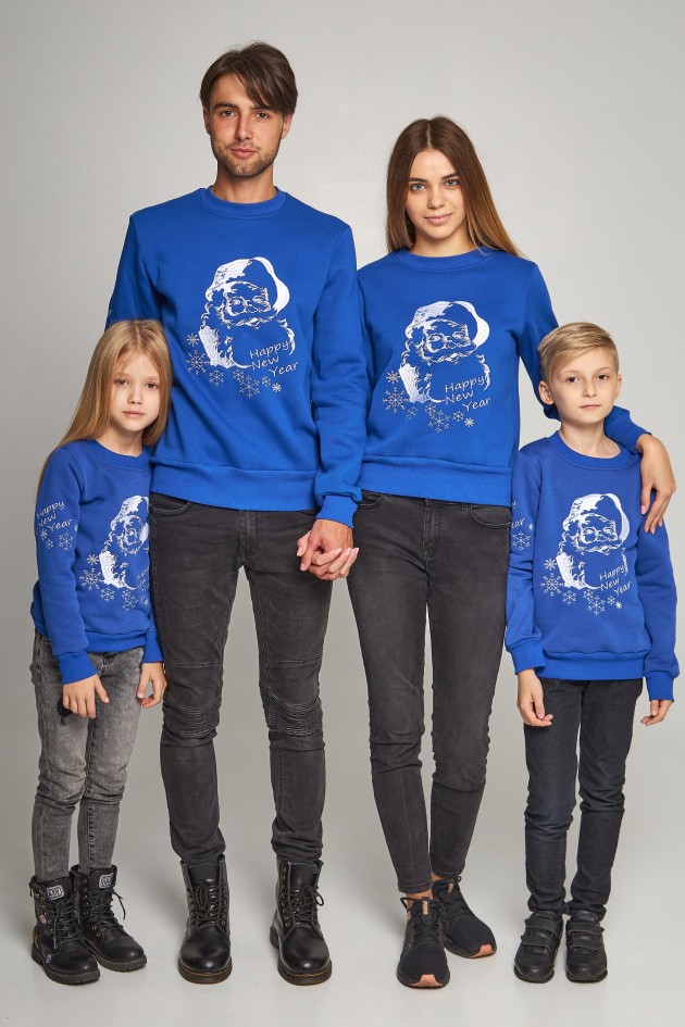 Family Christmas sweatshirts with Santa Claus Blue