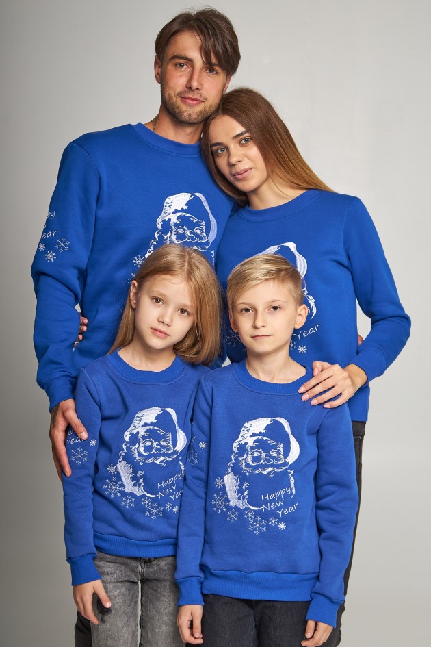 Family Christmas sweatshirts with Santa Claus Blue