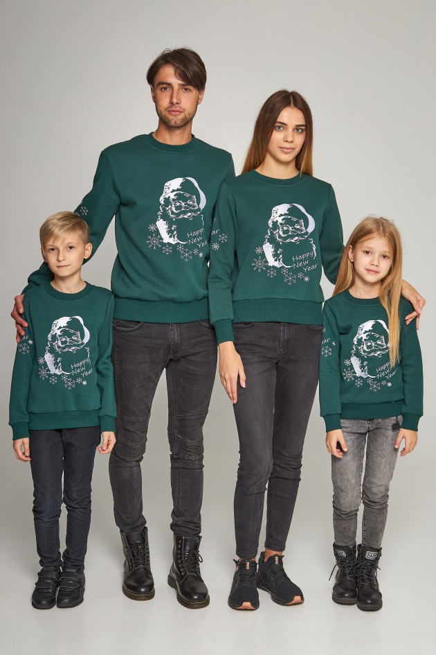 Family Christmas sweatshirts with Santa Claus Green UKRS-8840_UKRS-9939_UKRD-6617_UKRX-6617