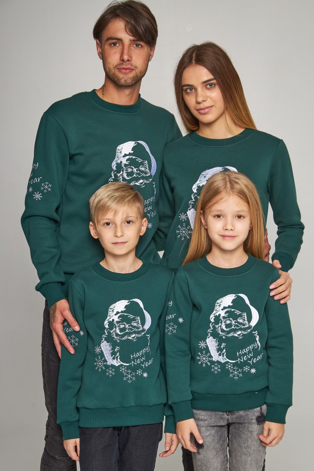 Family Christmas sweatshirts with Santa Claus Green