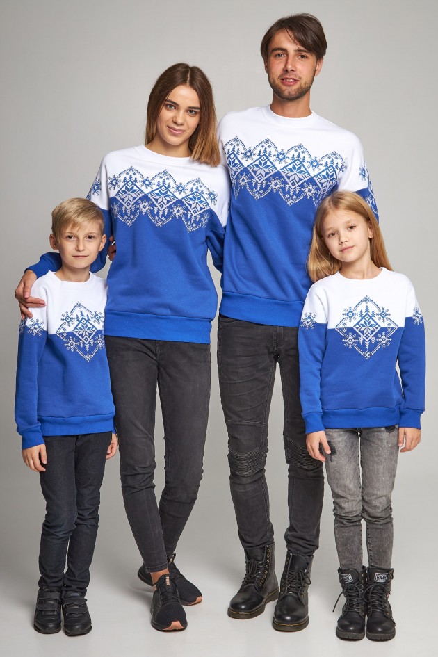Family Christmas sweatshirts snowflakes blue UKRS-8837_UKRS-9936_UKRD-6619_UKRX-6619