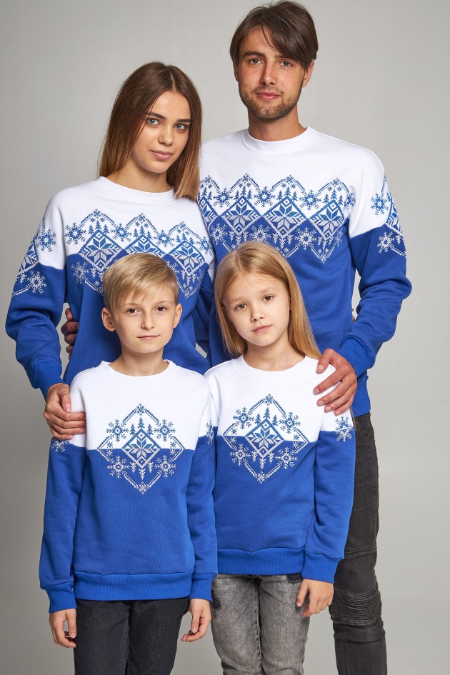 Family Christmas sweatshirts snowflakes blue