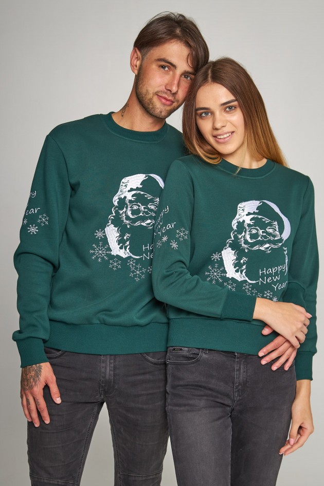 Family Christmas sweatshirts with Santa Claus Green