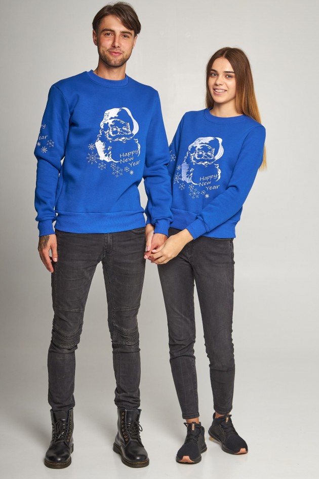 New Year's sweaters for two with Santa Claus blue