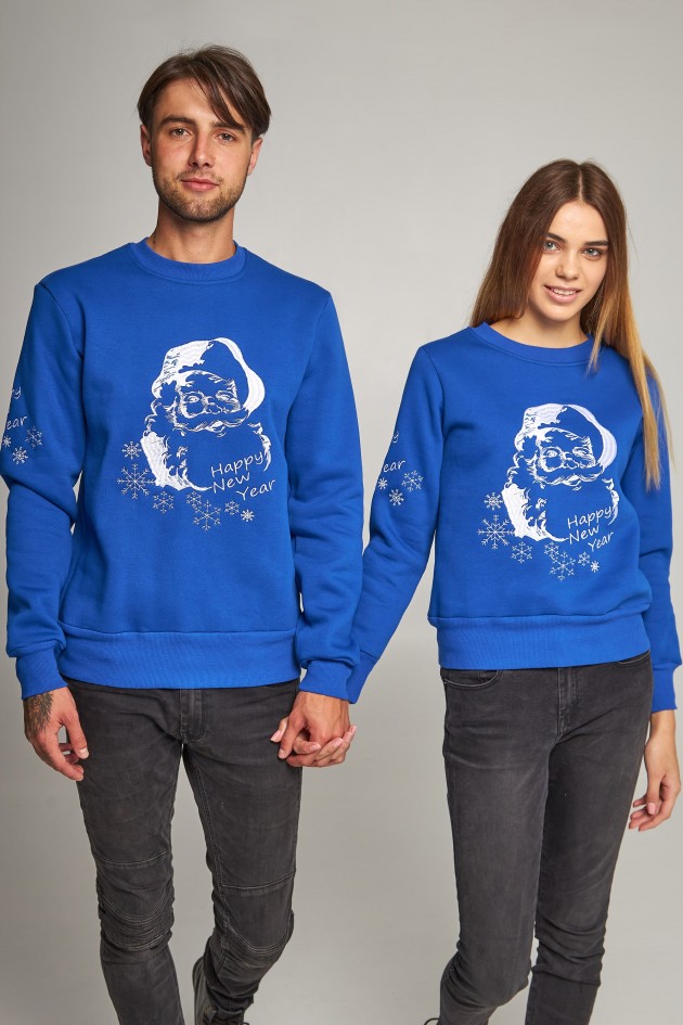 New Year's sweaters for two with Santa Claus blue