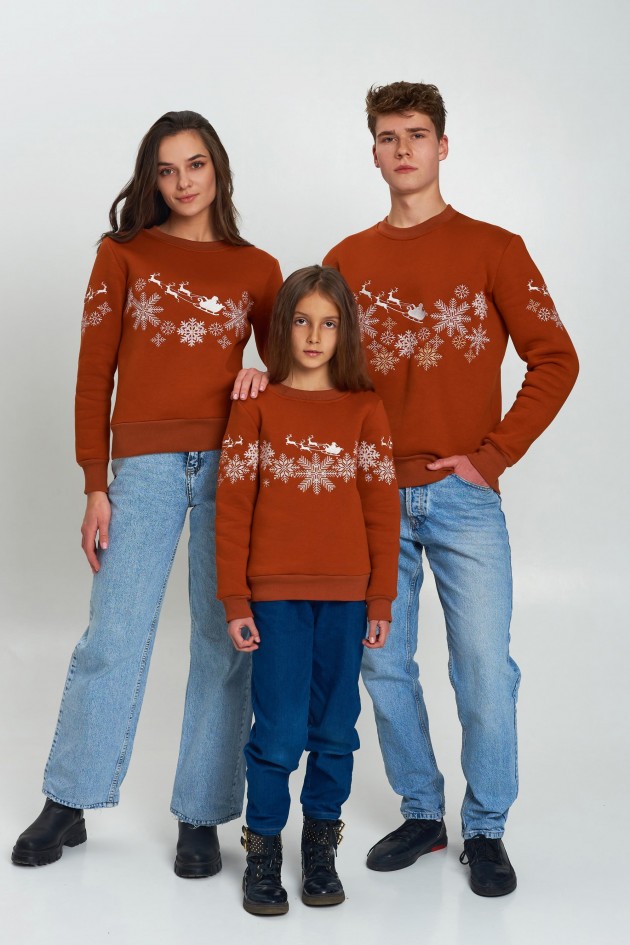 Family Christmas sweatshirts with Santa Claus Brown