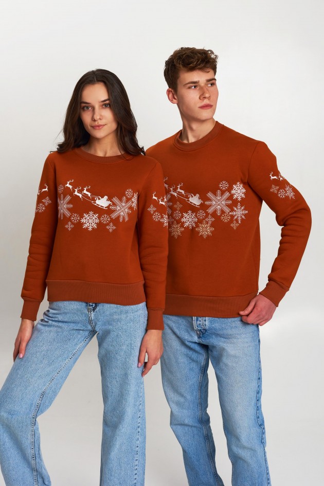 Family Christmas sweatshirts with Santa Claus Brown