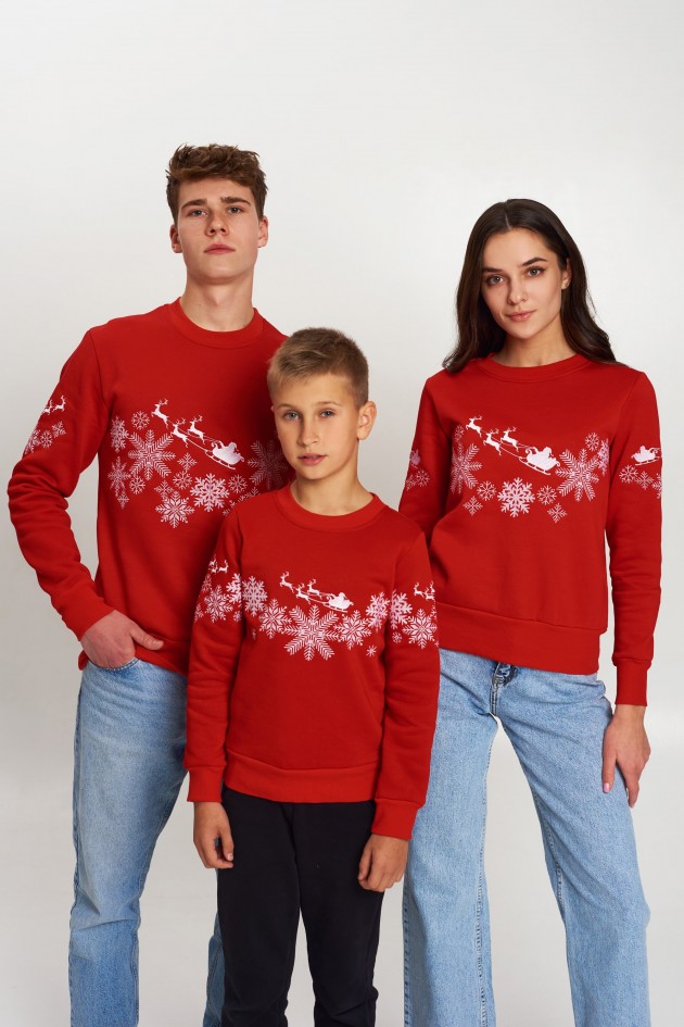 Family Christmas sweatshirts with Santa Claus Reds