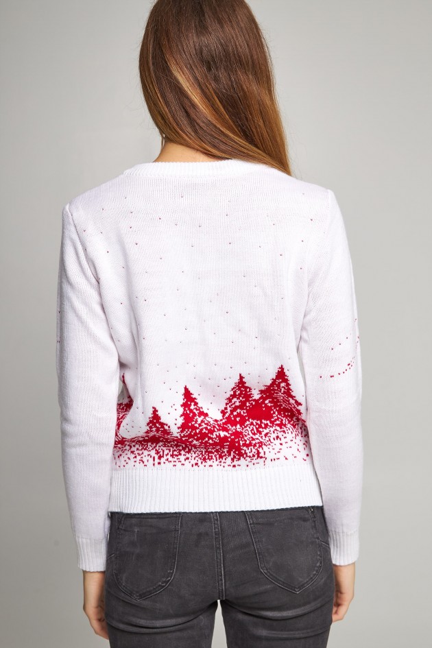Women's New Year's knitted sweater Santa Claus with deer white UKRS-8842