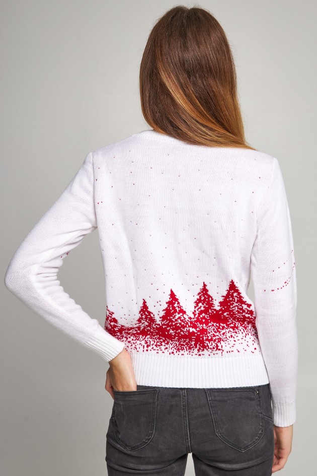 Women's New Year's knitted sweater Santa Claus with deer white UKRS-8842
