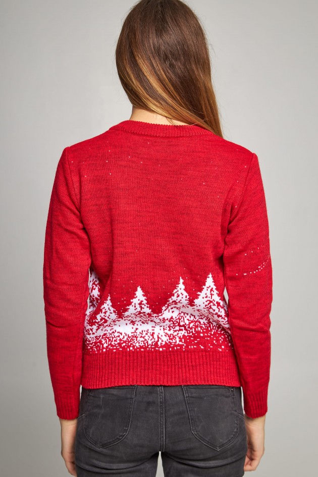 Women's New Year's knitted sweater Santa Claus with deer red deer UKRS-8843