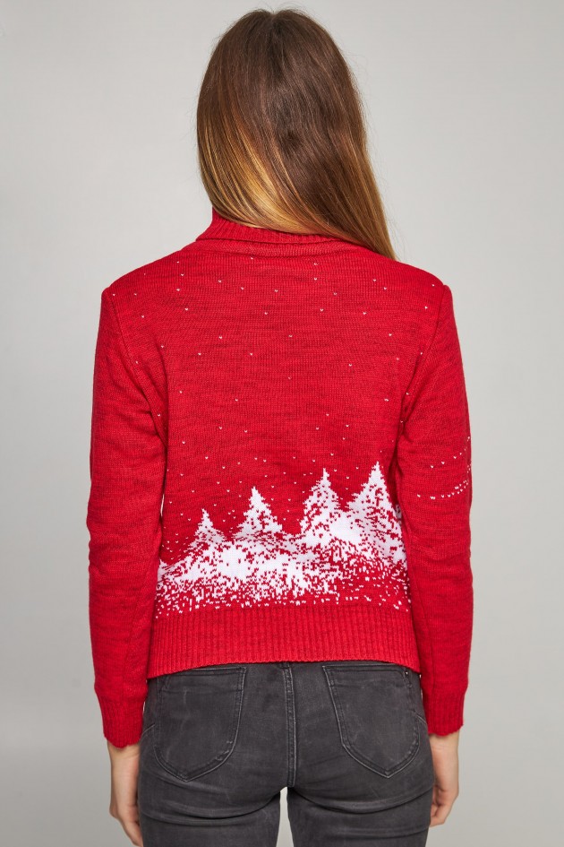 Women's New Year's knitted sweater Golf Santa Claus with deer red deer UKRS-8850