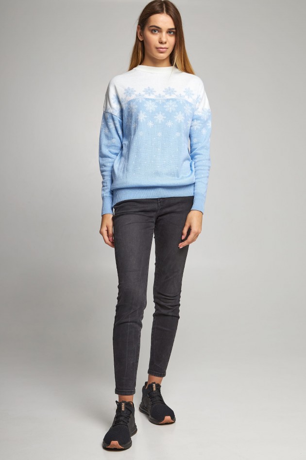 Women's New Year's knitted sweater snowflakes blue UKRS-8852