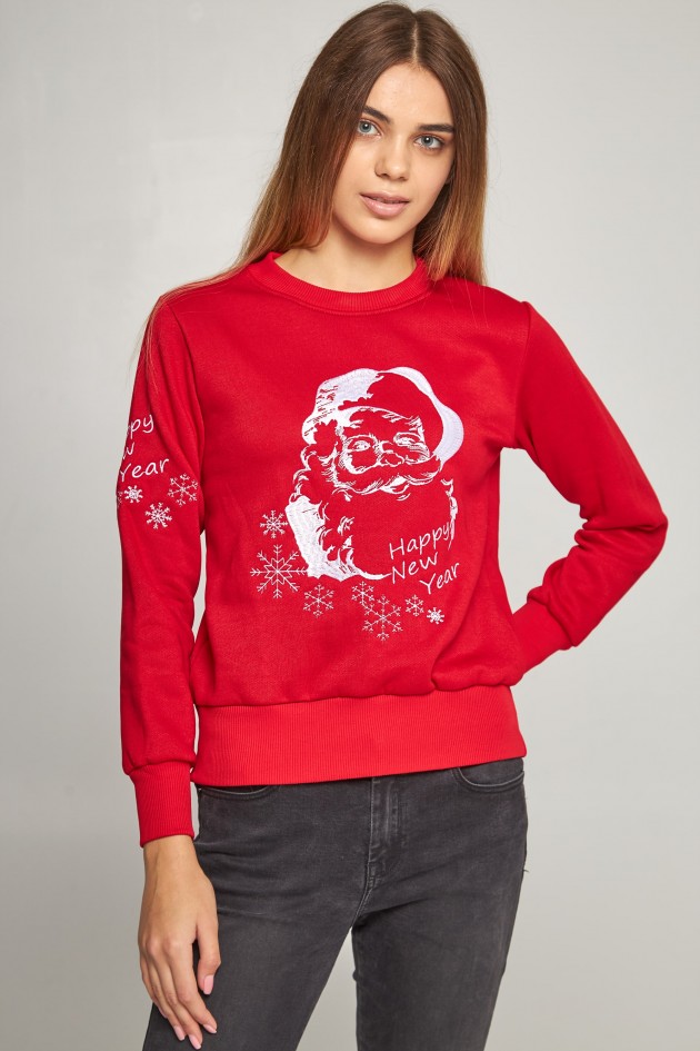 Women's New Year's embroidered sweatshirt Santa Claus Red UKRS-8839