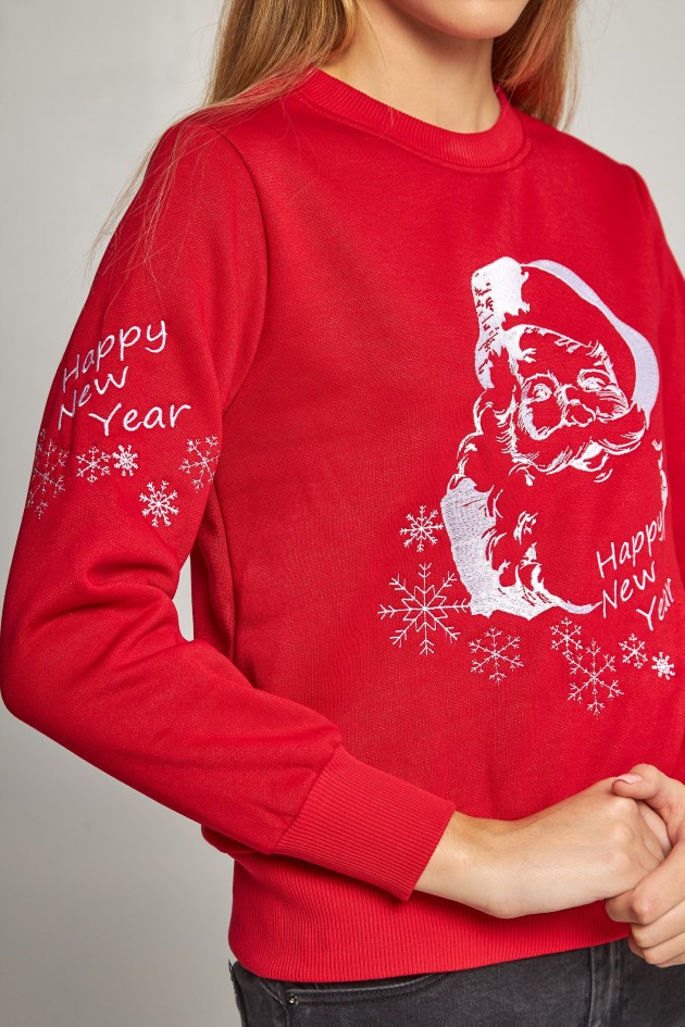 Women's New Year's embroidered sweatshirt Santa Claus Red UKRS-8839