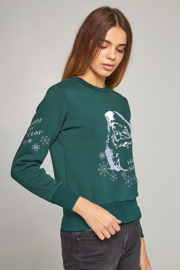 Women's New Year's embroidered sweatshirt Santa Claus Green UKRS-8840