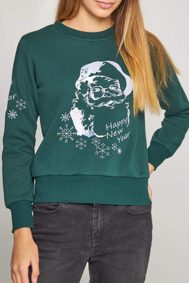 Women's New Year's embroidered sweatshirt Santa Claus Green UKRS-8840
