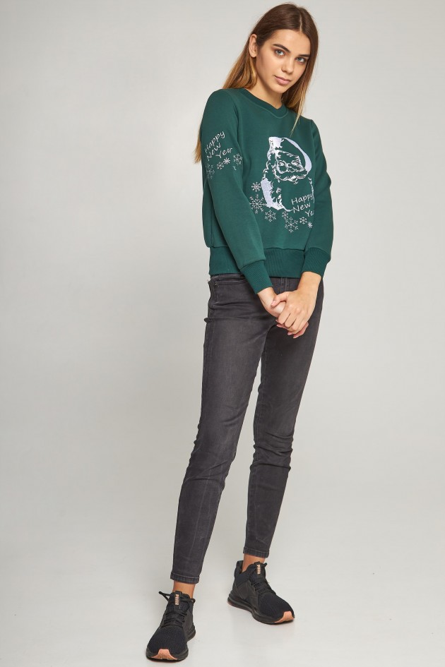 Women's New Year's embroidered sweatshirt Santa Claus Green UKRS-8840