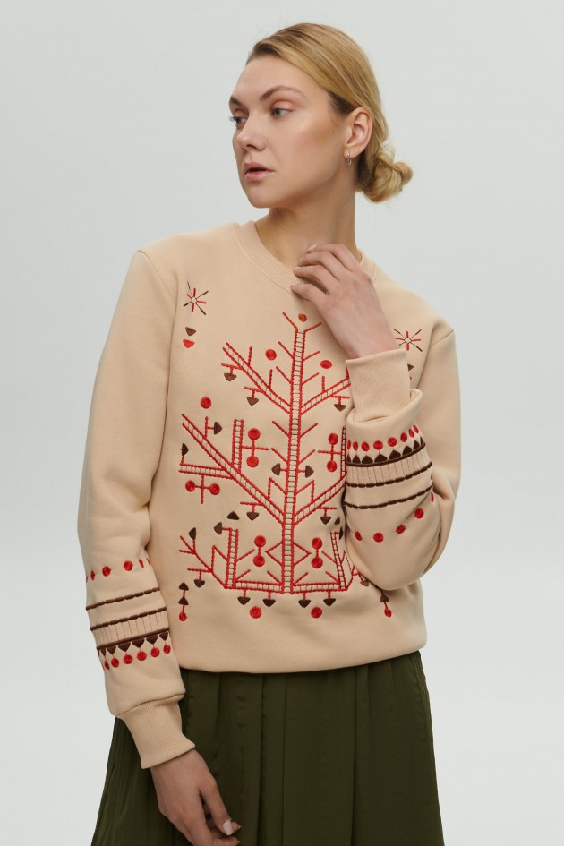 Women's Beige Christmas Sweatshirt UKRS-8869