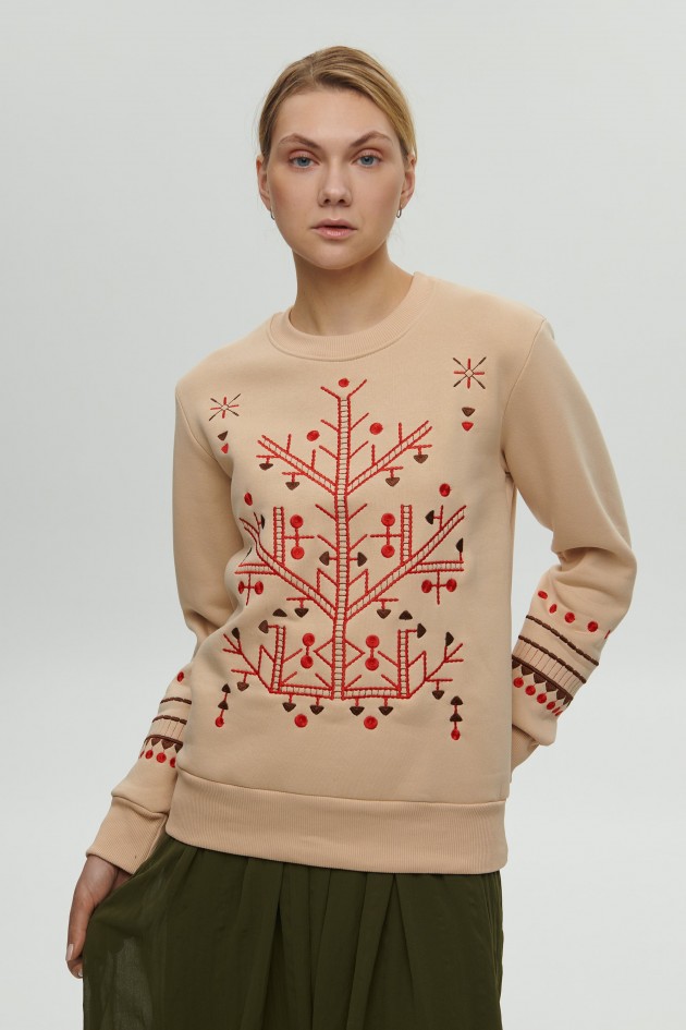Women's Beige Christmas Sweatshirt UKRS-8869
