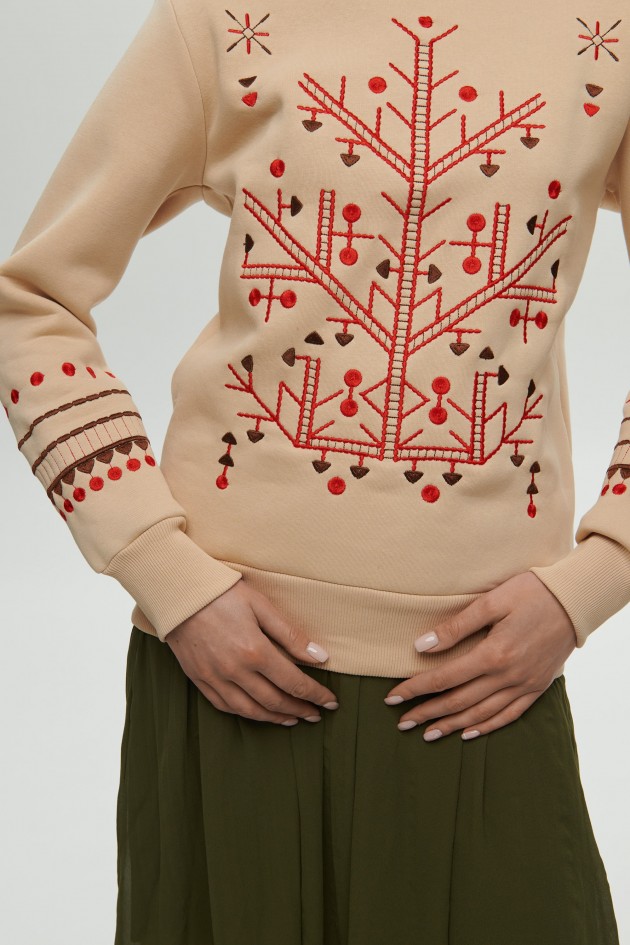 Women's Beige Christmas Sweatshirt UKRS-8869