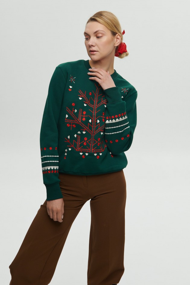 Women's green Christmas sweatshirt UKRS-8870