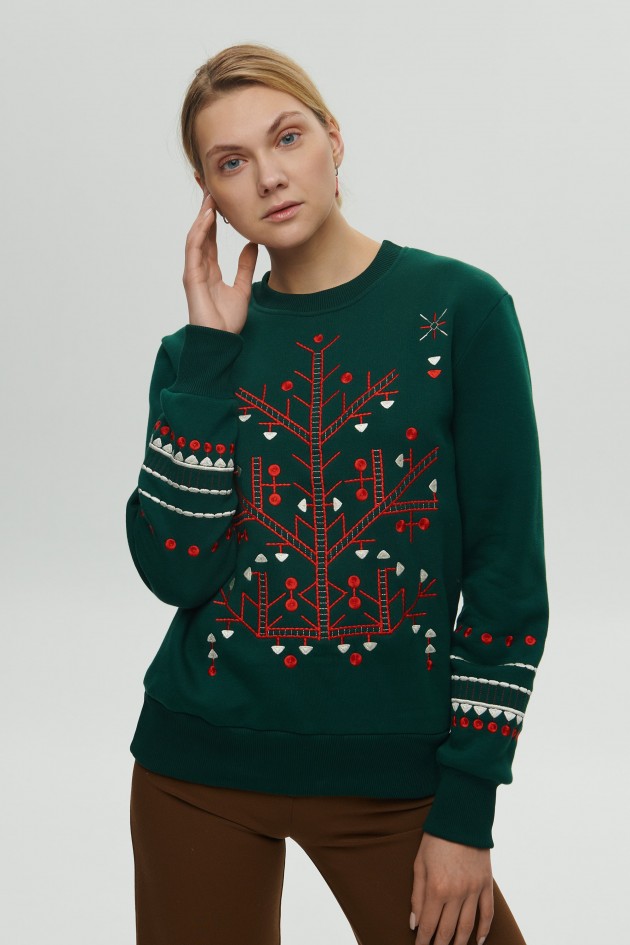 Women's green Christmas sweatshirt UKRS-8870