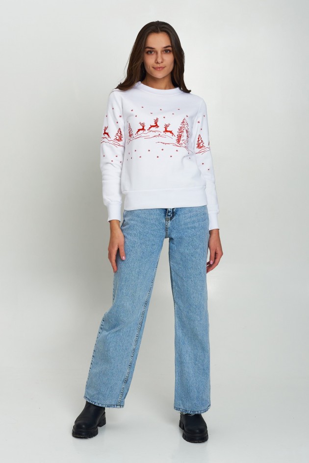 Christmas female sweatshirt with deer White UKRS-8830