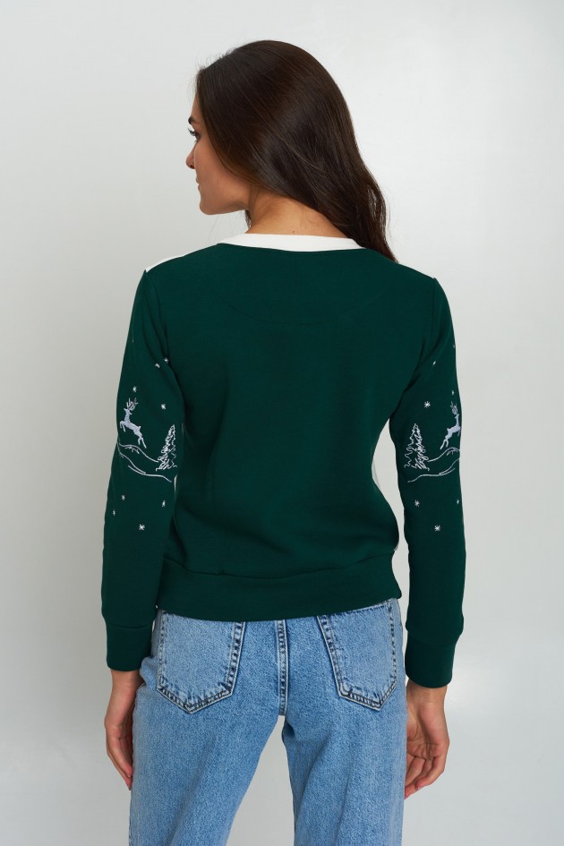 Christmas female sweatshirt with deer Green UKRS-8831