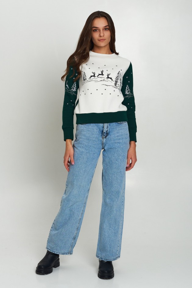 Christmas female sweatshirt with deer Green UKRS-8831