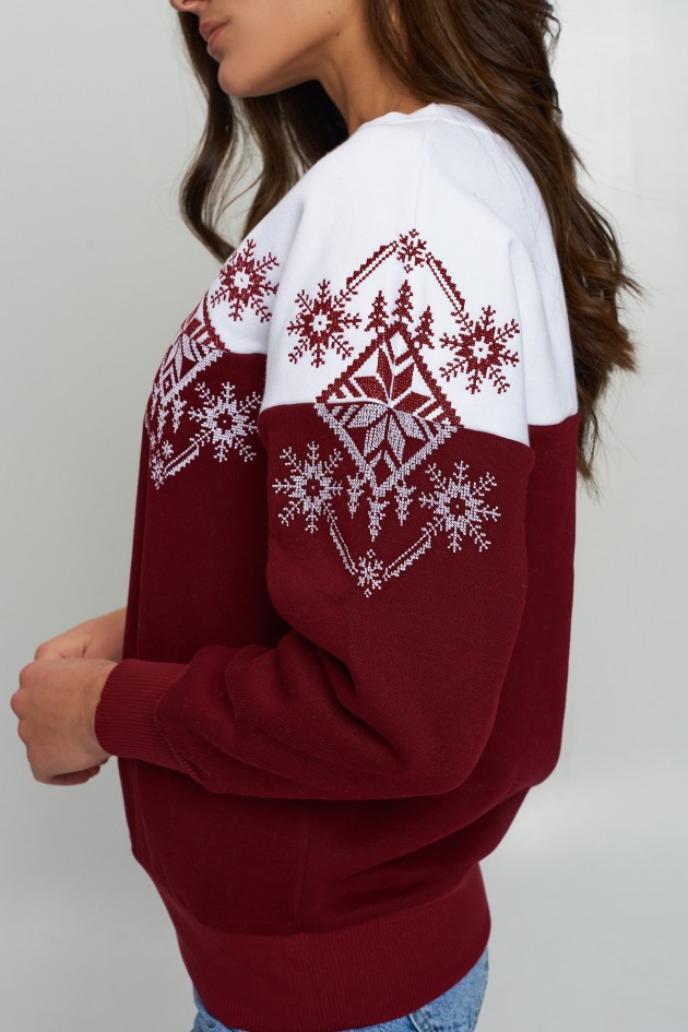 Christmas female sweatshirt Burgundy Snowflake UKRS-8832
