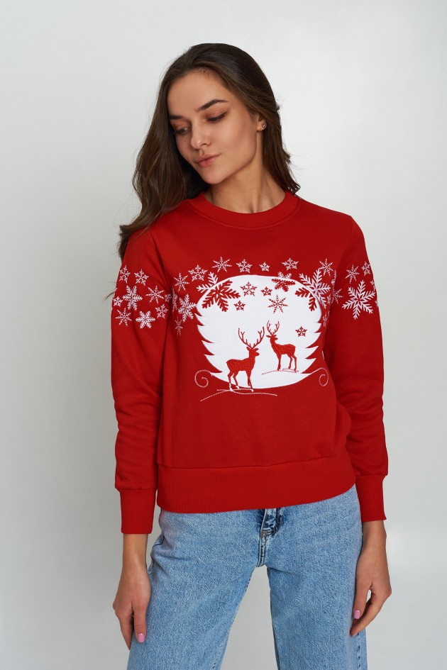 New Year's Women's sweatshirt Red deer