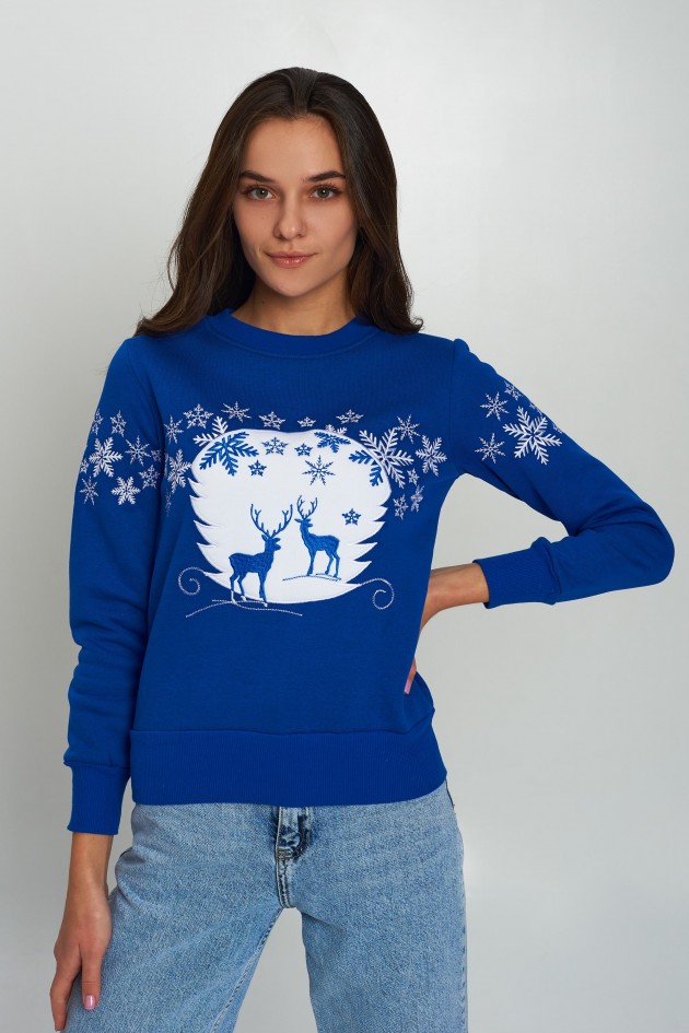 New Year's female embroidered sweatshirt with deer New Year's female embroidered sweatshirt with deer