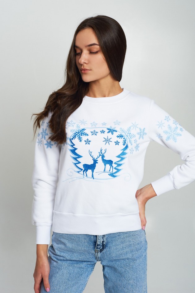 Christmas Women's sweatshirt with deer White 3 Christmas Women's sweatshirt with deer White 3
