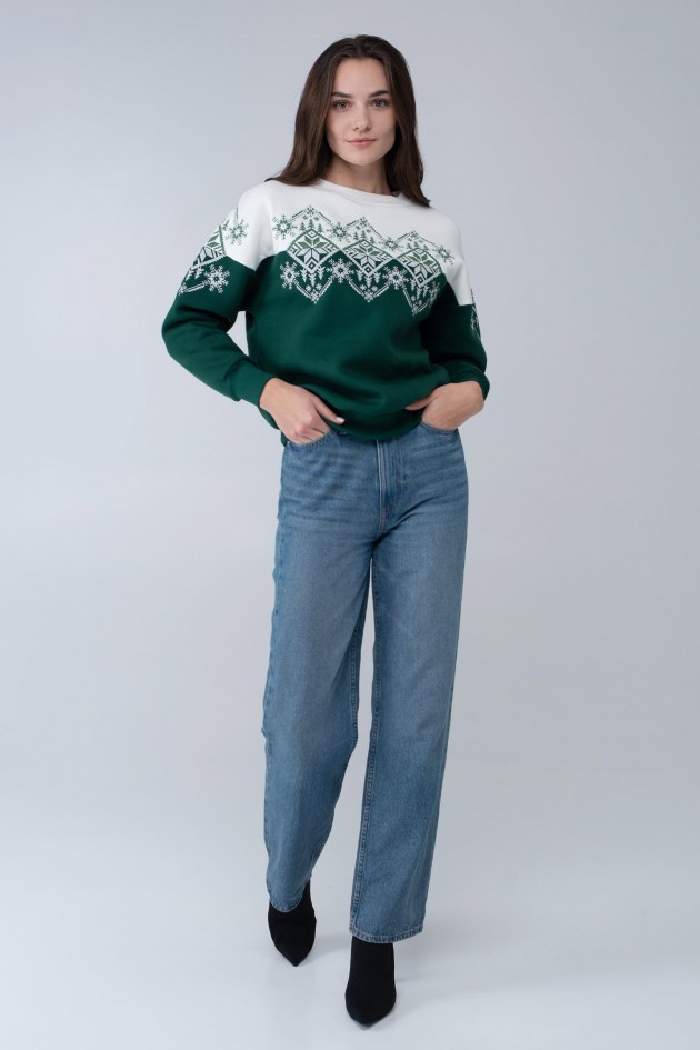Women's green New Year's sweatshirt Snowflake UKRS-8867