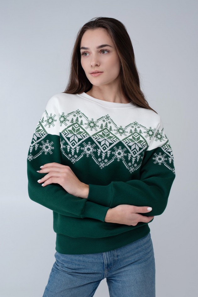 Women's green New Year's sweatshirt Snowflake UKRS-8867