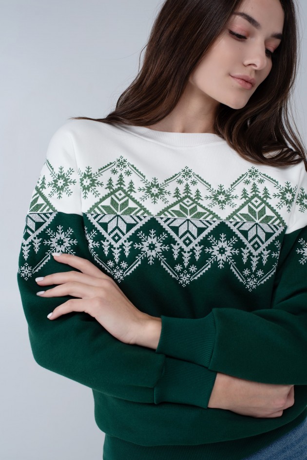 Women's green New Year's sweatshirt Snowflake UKRS-8867