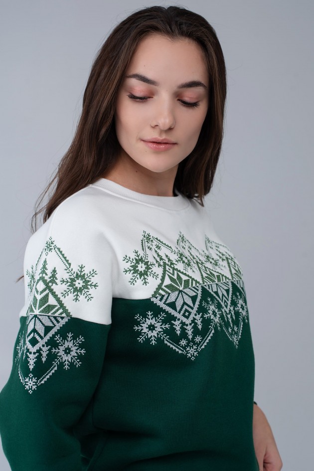 Women's green New Year's sweatshirt Snowflake UKRS-8867