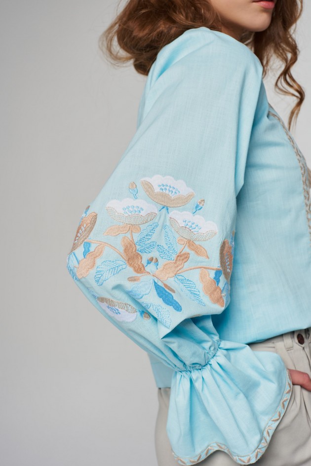 Women's linen embroidered blouse Blue UKR-5232