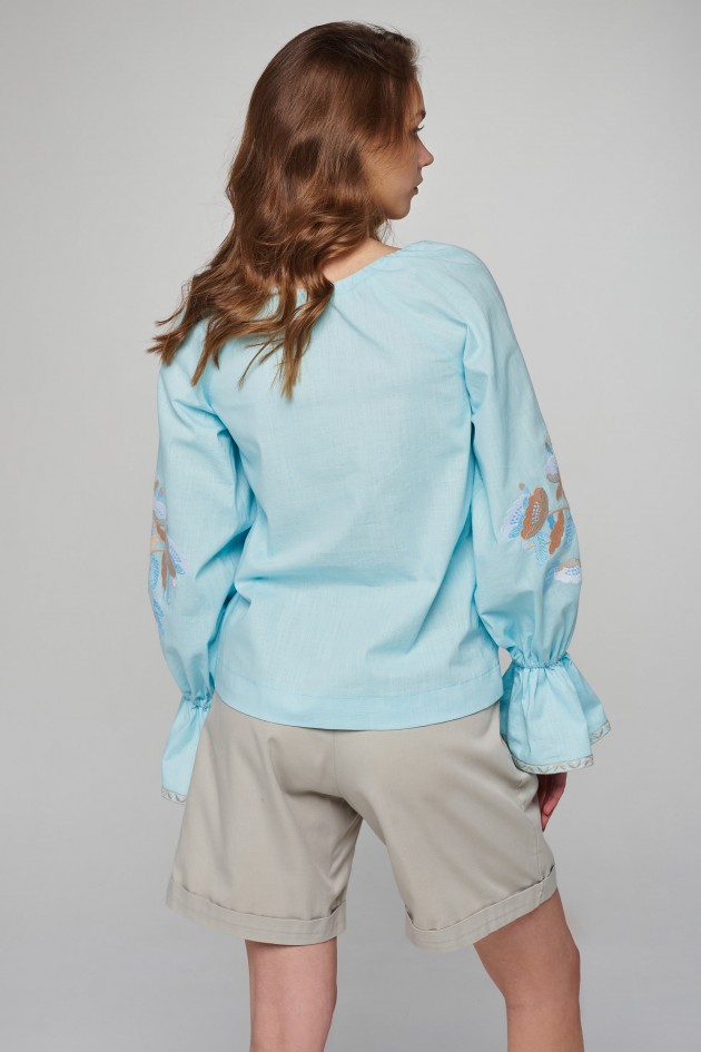 Women's linen embroidered blouse Blue UKR-5232
