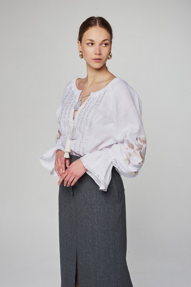 Women's linen embroidered blouse White 3