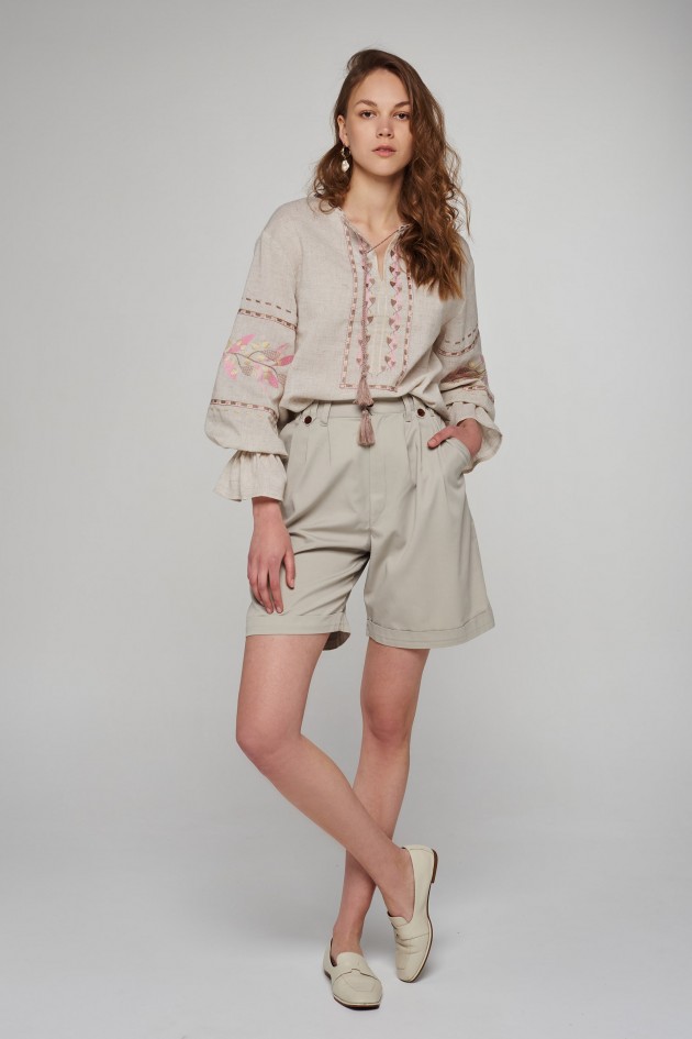 Жіноча лляна вишита блуза Beige UKR-5234
