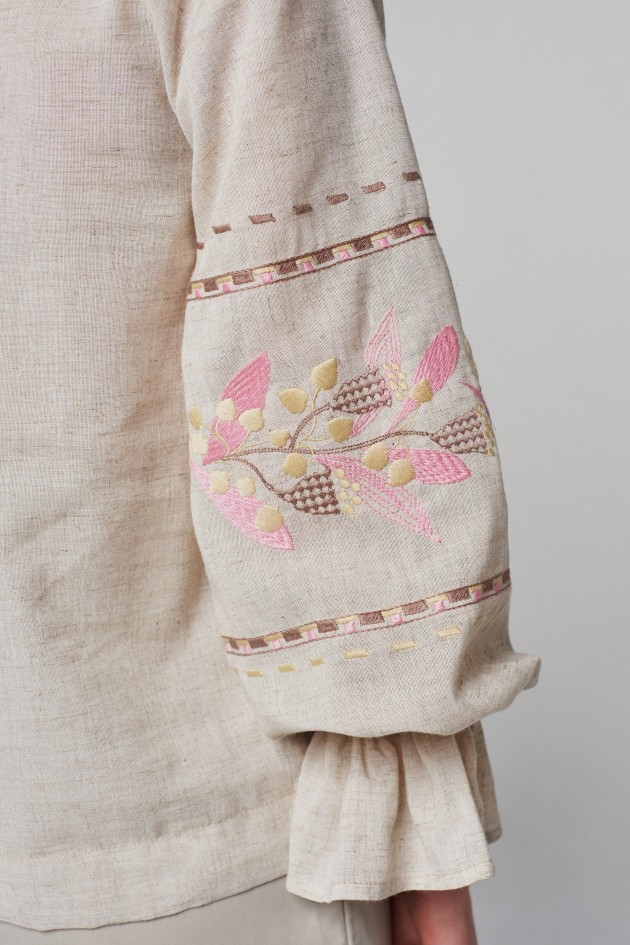 Жіноча лляна вишита блуза Beige UKR-5234
