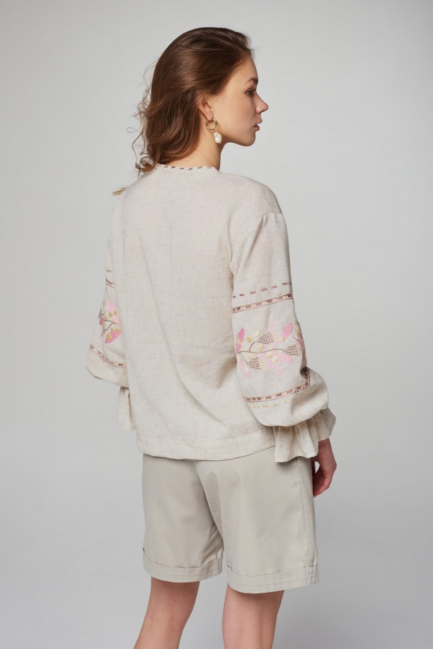 Жіноча лляна вишита блуза Beige UKR-5234