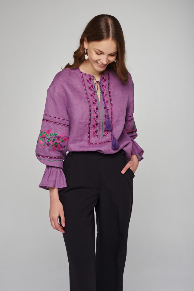 Жіноча лляна вишита блуза Purple UKR-5235